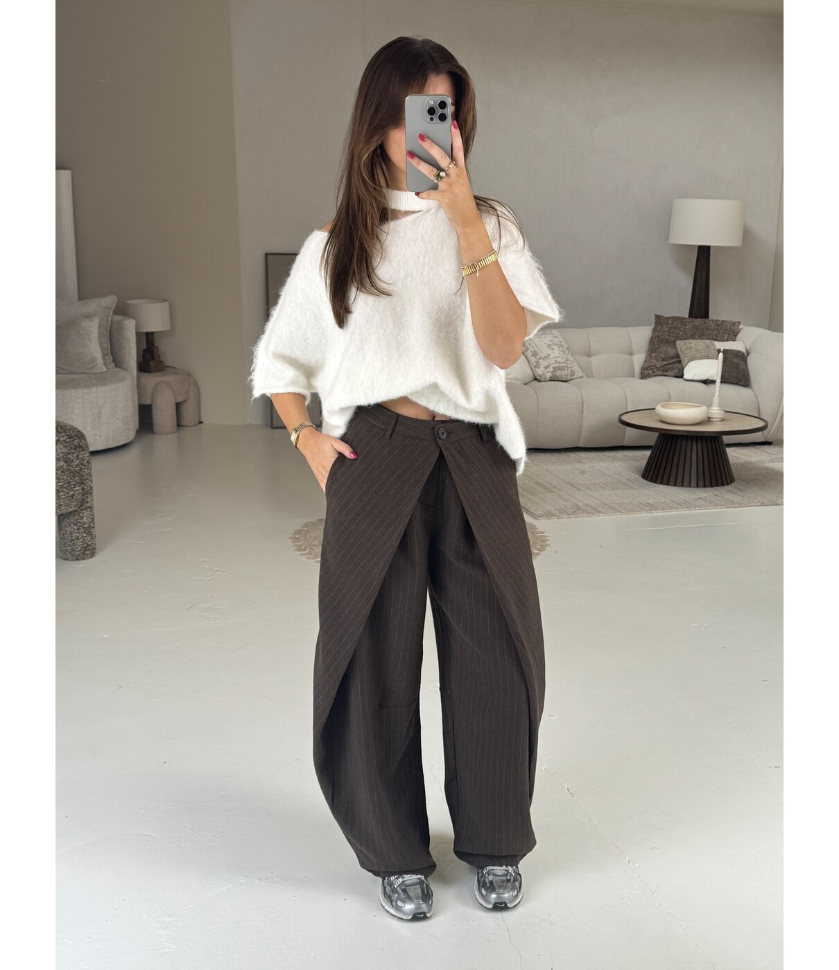 Pantalon gestreept bruin | Marieke