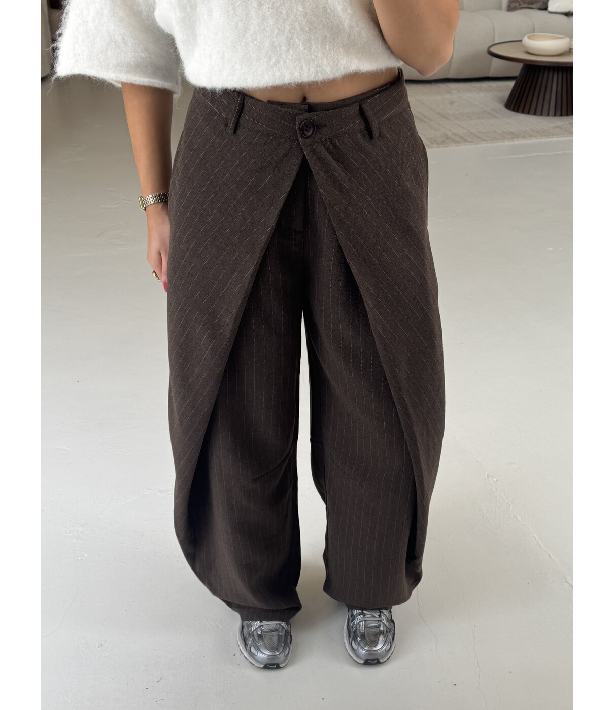 Pantalon gestreept bruin | Marieke