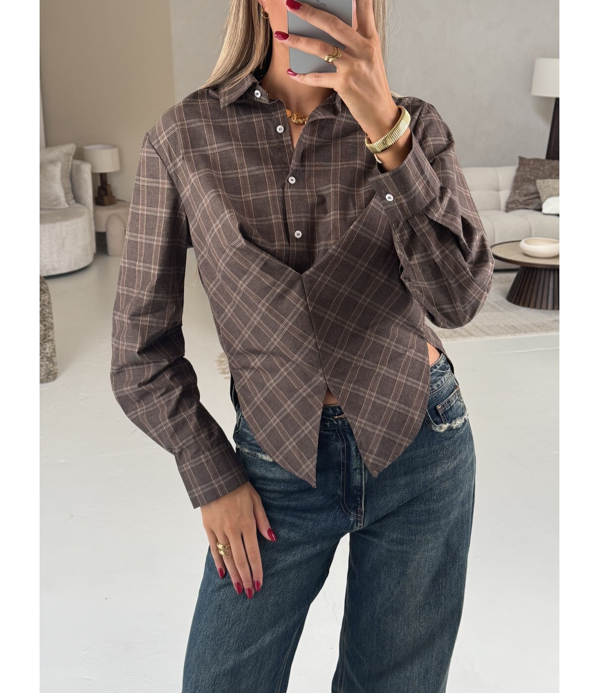 Blouse geruit bruin | Jalee