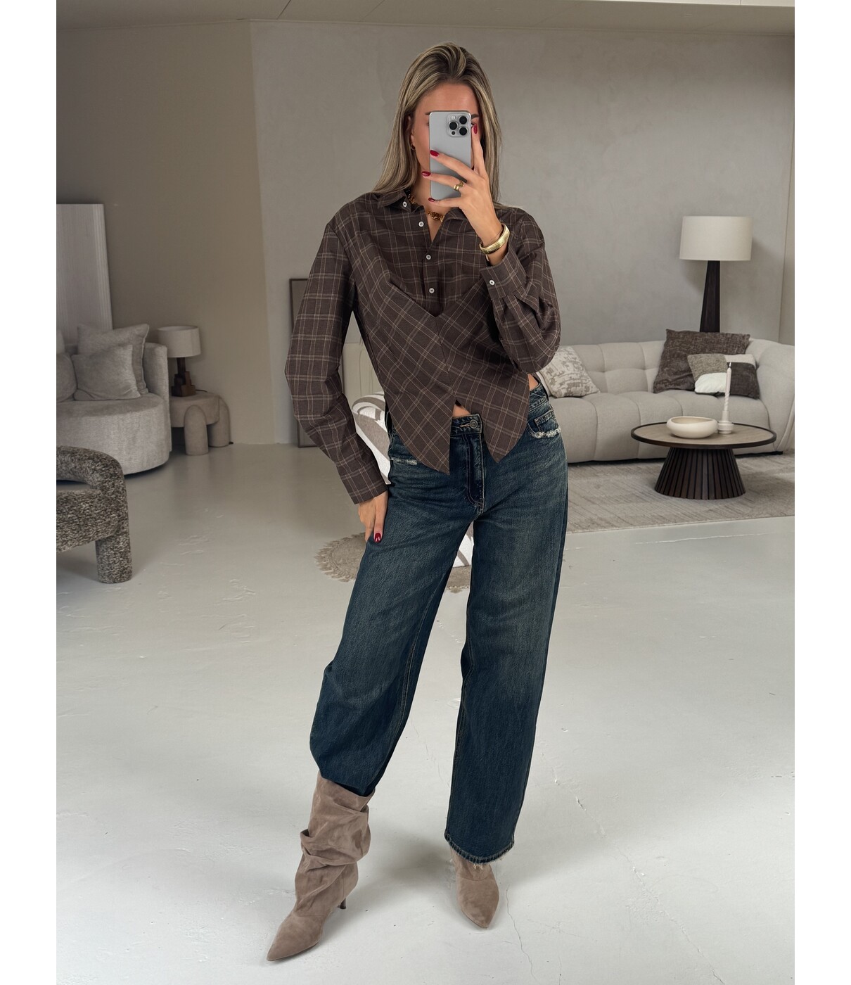 Blouse geruit bruin | Jalee