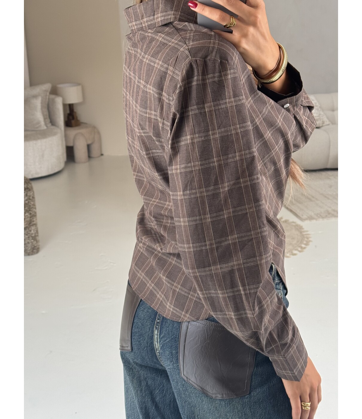 Blouse geruit bruin | Jalee