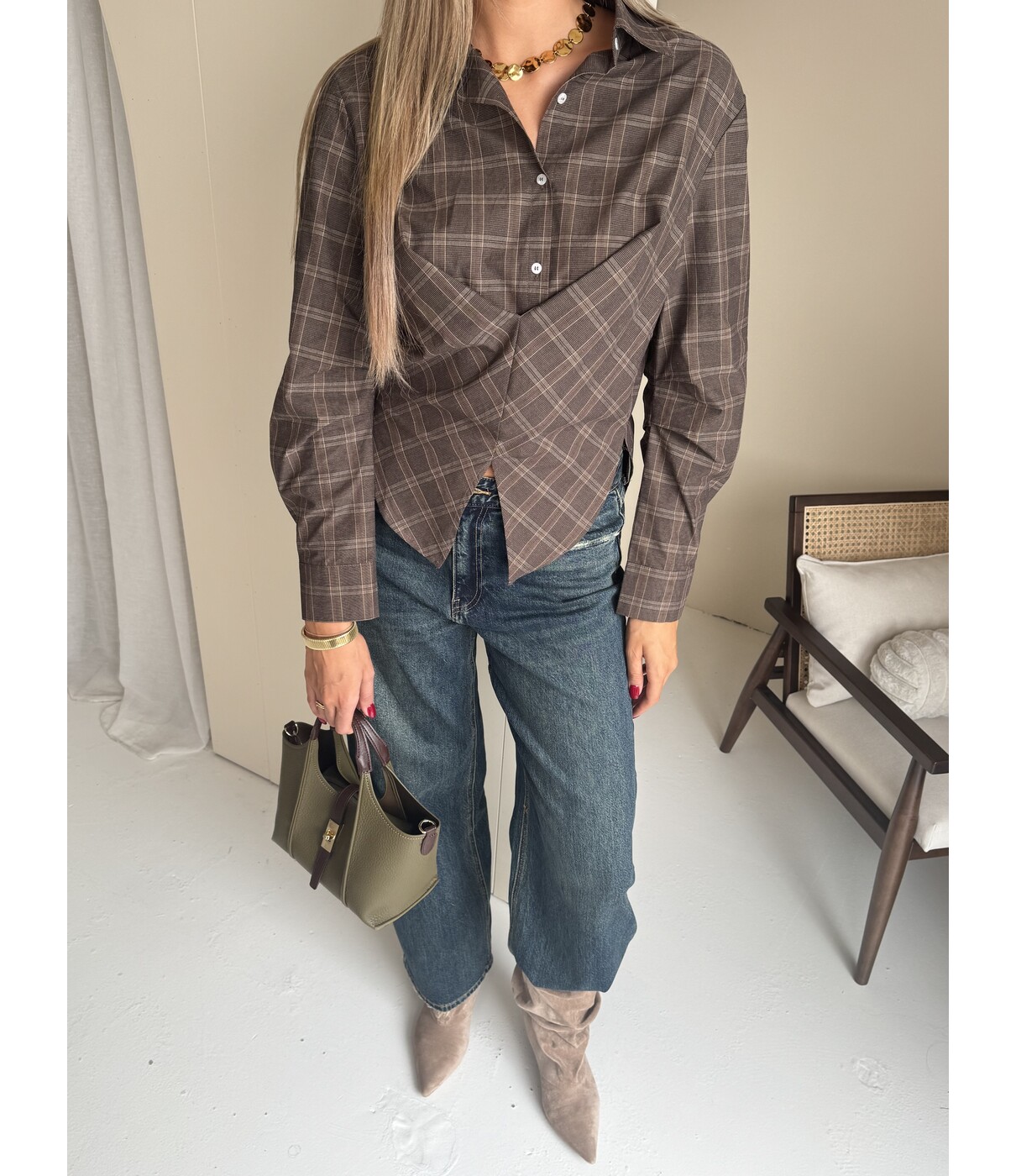 Blouse geruit bruin | Jalee