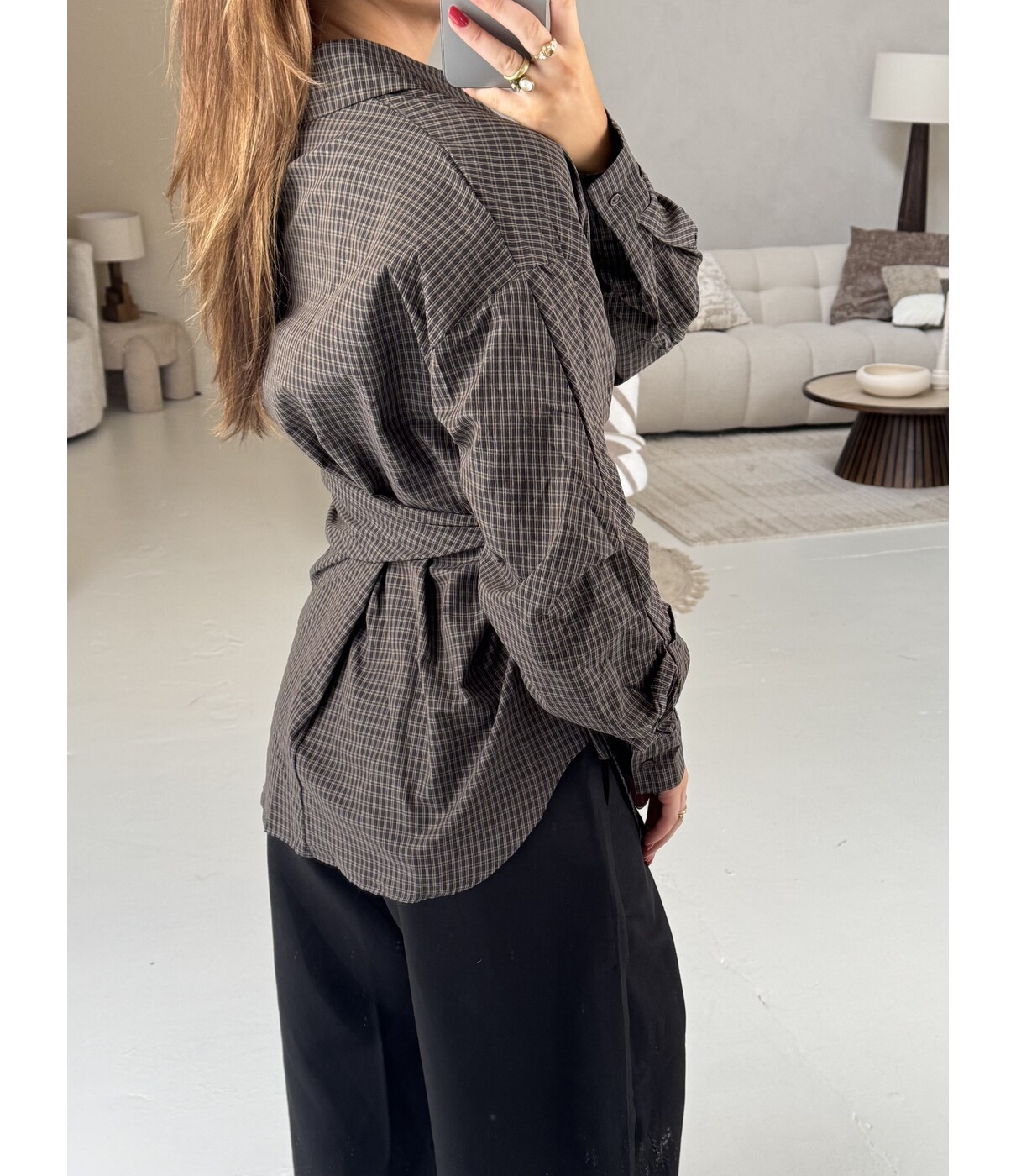 Blouse geruit bruin | Lucinda