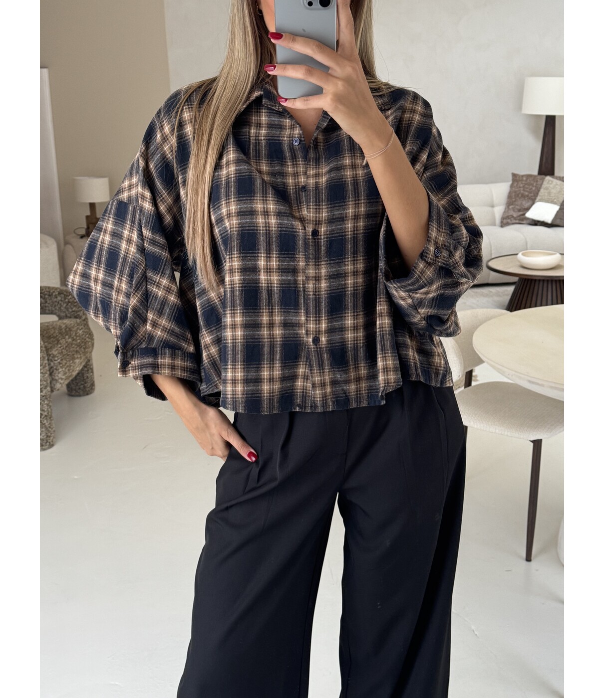 Blouse geruit blauw | Pauline