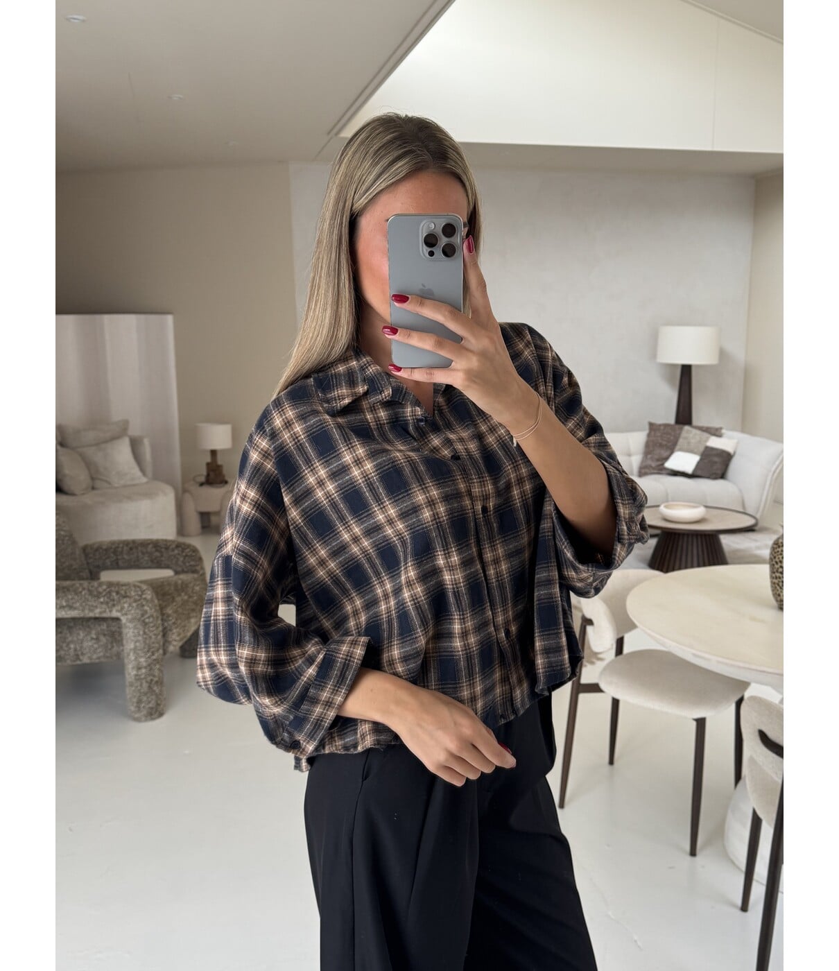 Blouse geruit blauw | Pauline