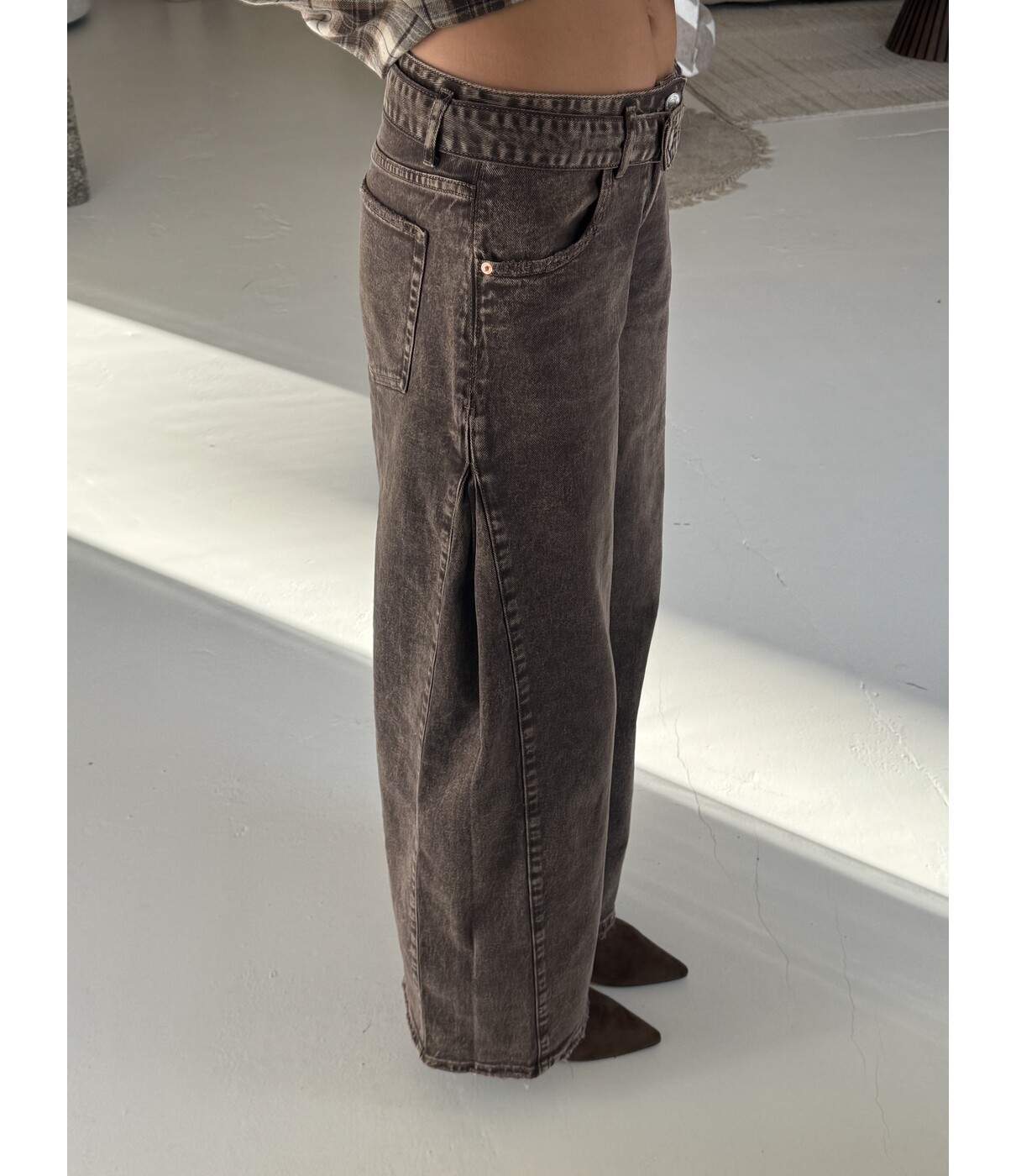 Jeans wide leg bruin | Eef