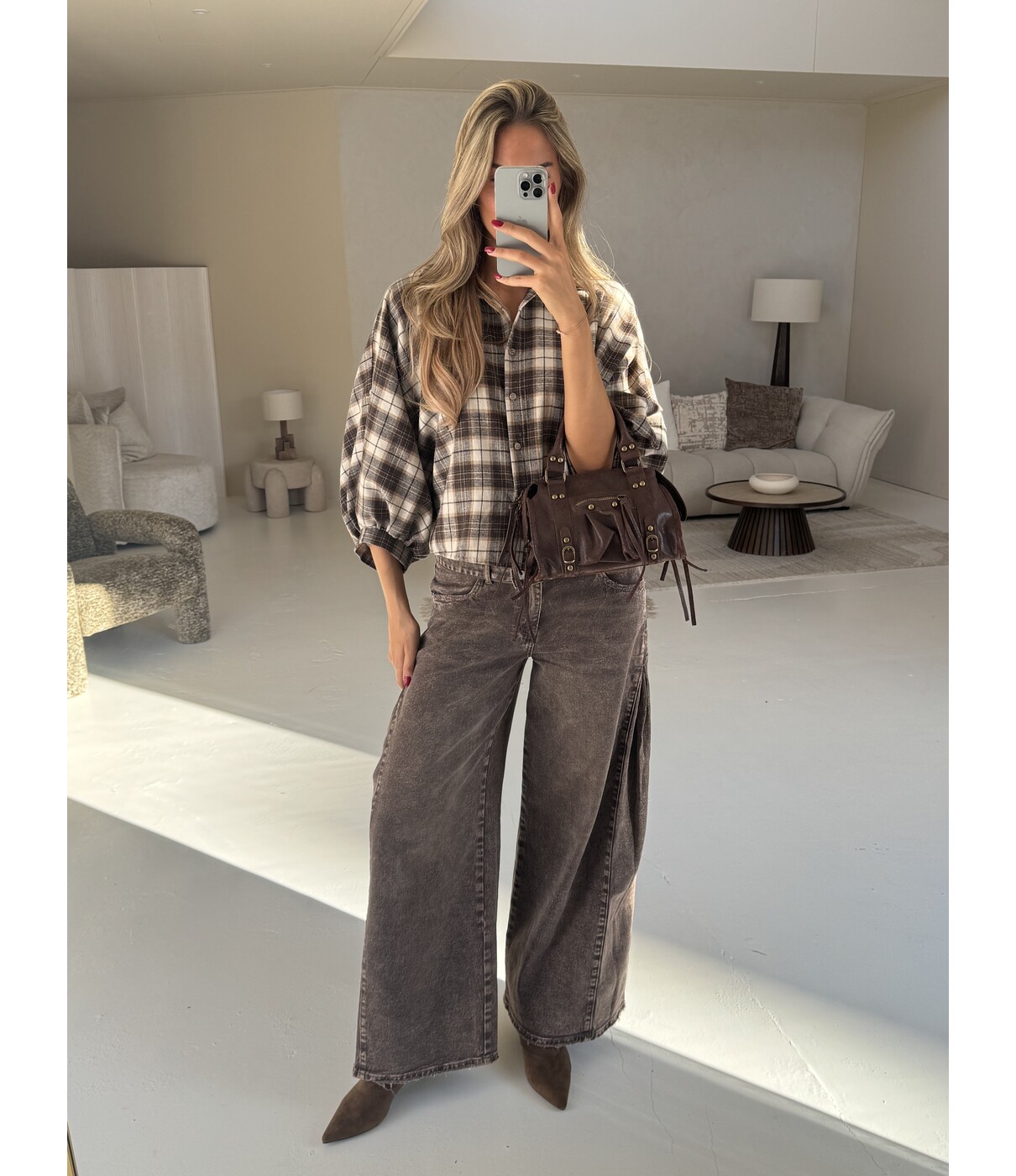 Jeans wide leg bruin | Eef