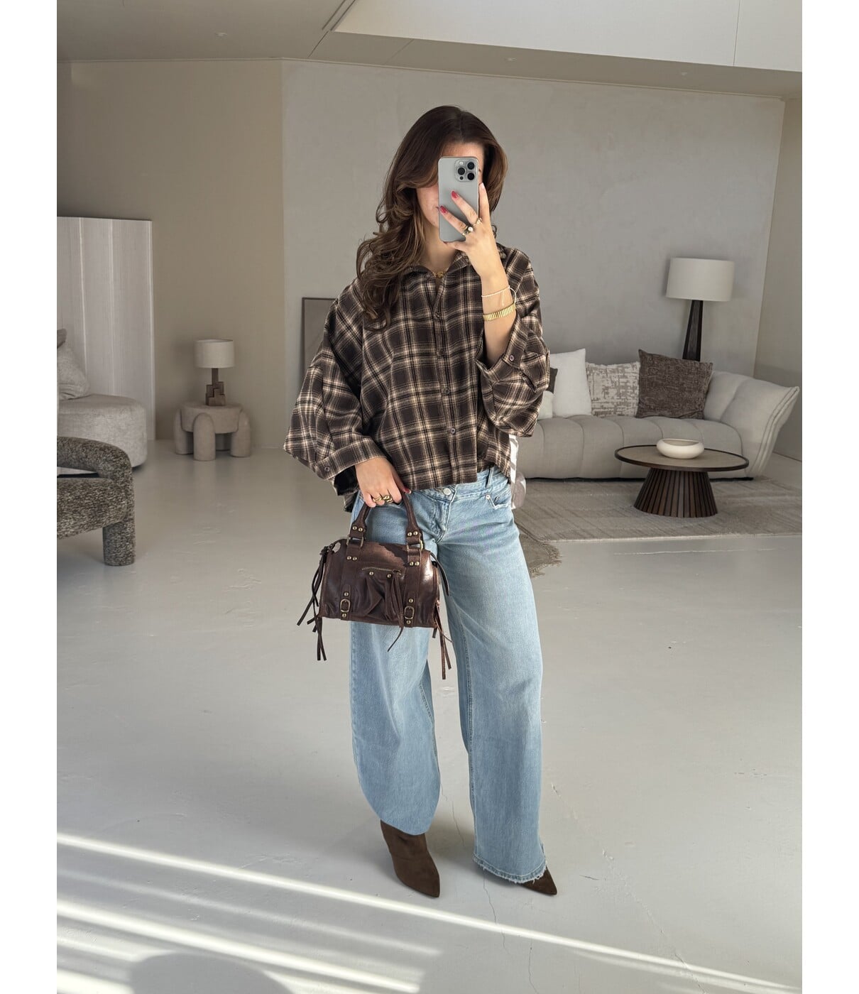 Blouse geruit bruin | Pauline