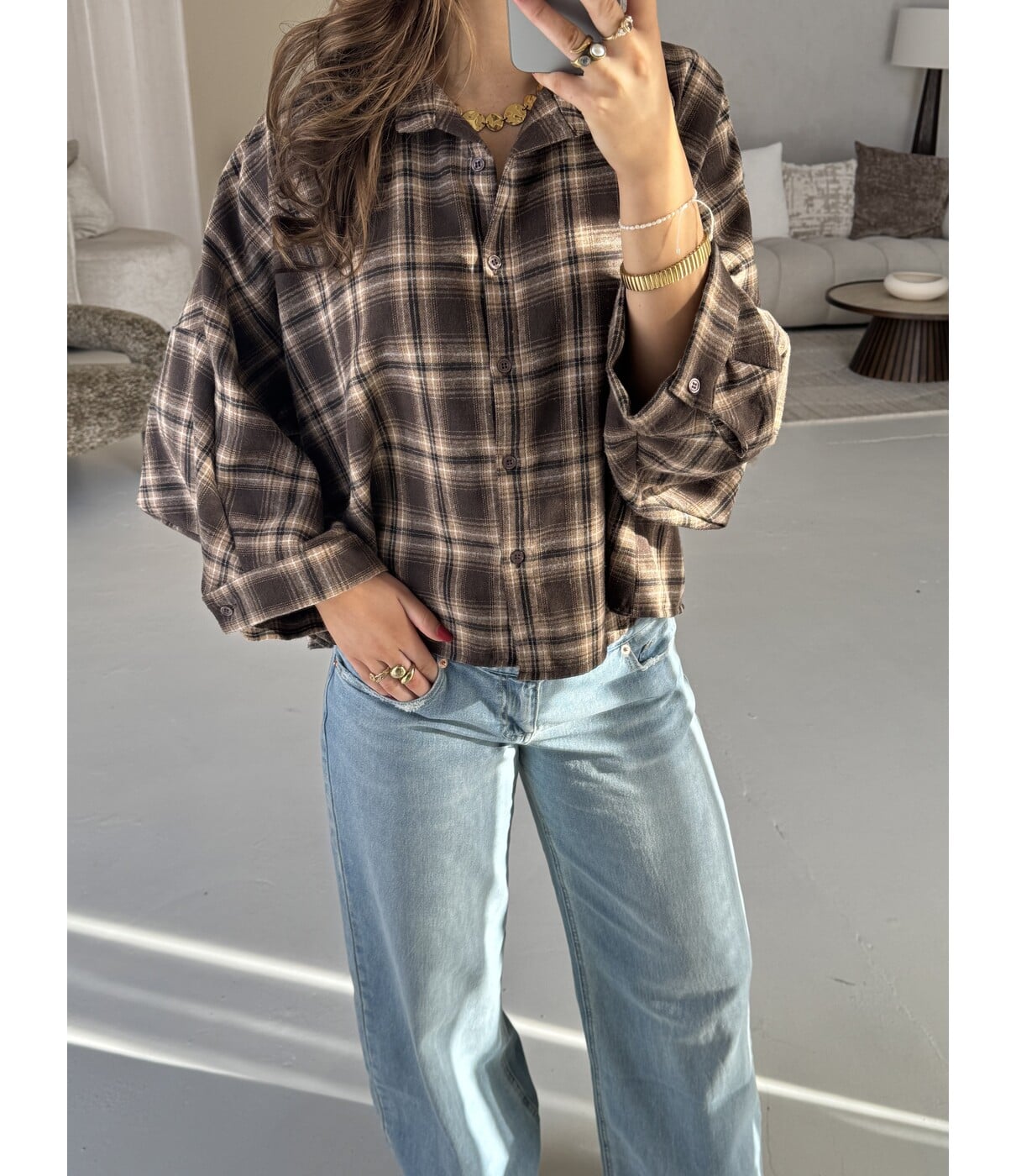 Blouse geruit bruin | Pauline