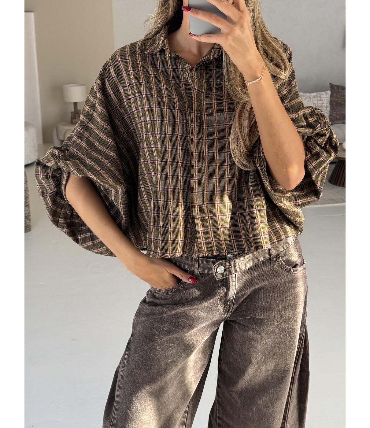 Blouse geruit groen | Iva