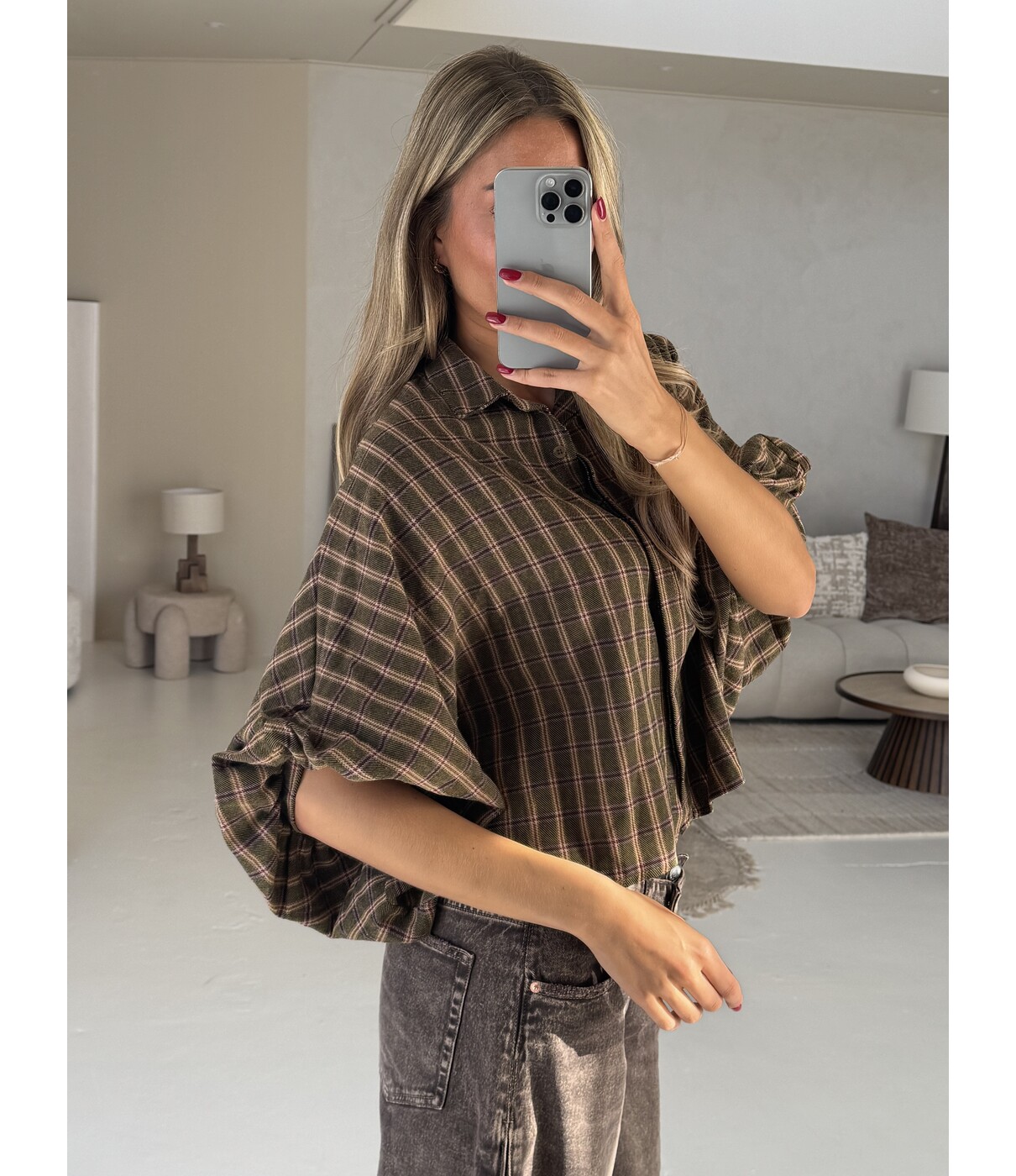 Blouse geruit groen | Iva