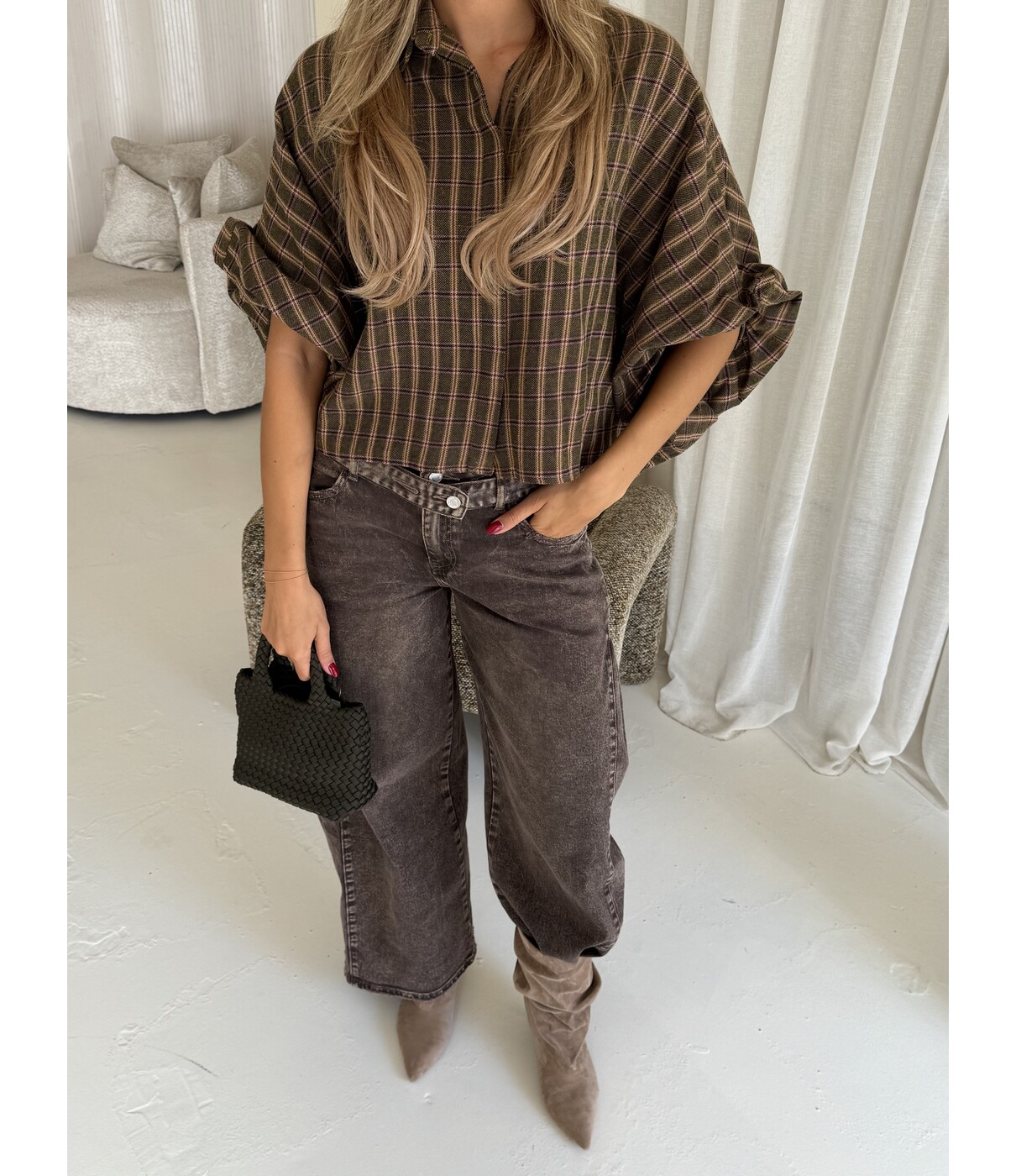 Blouse geruit groen | Iva