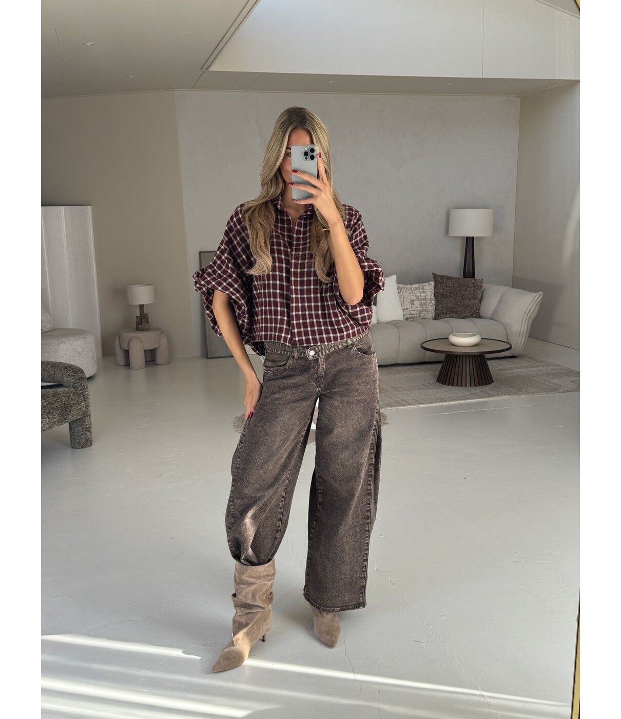 Blouse geruit bordeaux | Iva