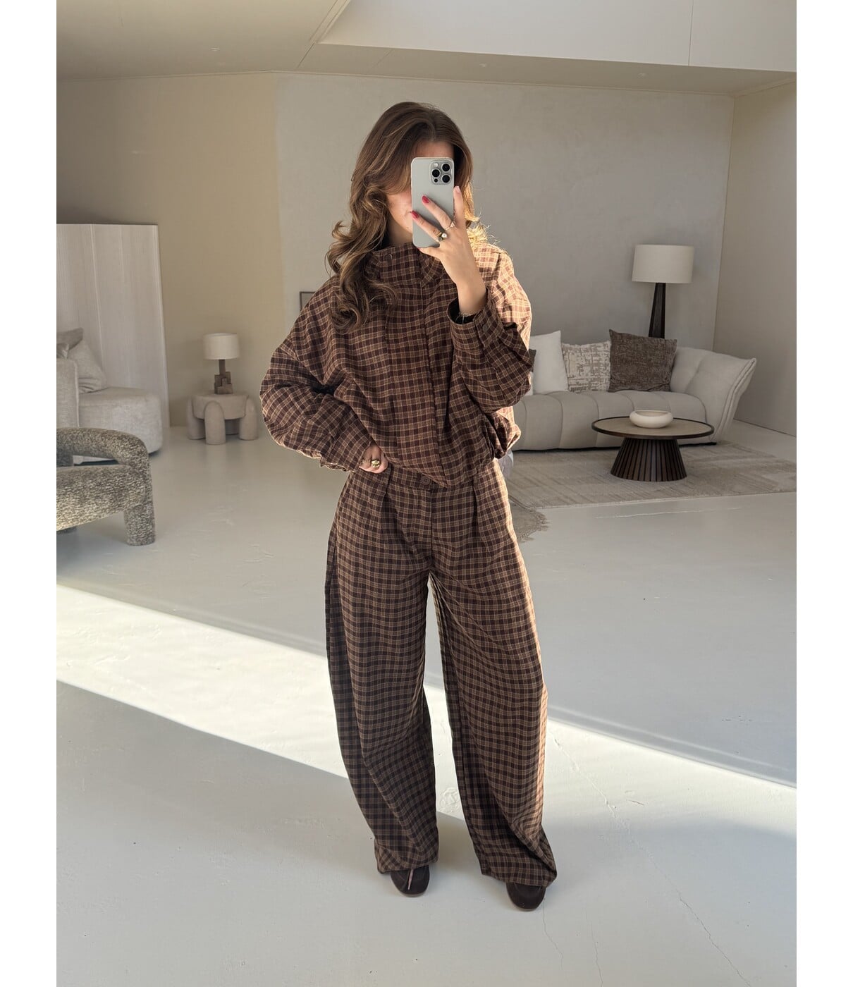 Broek geruit bruin | Alina