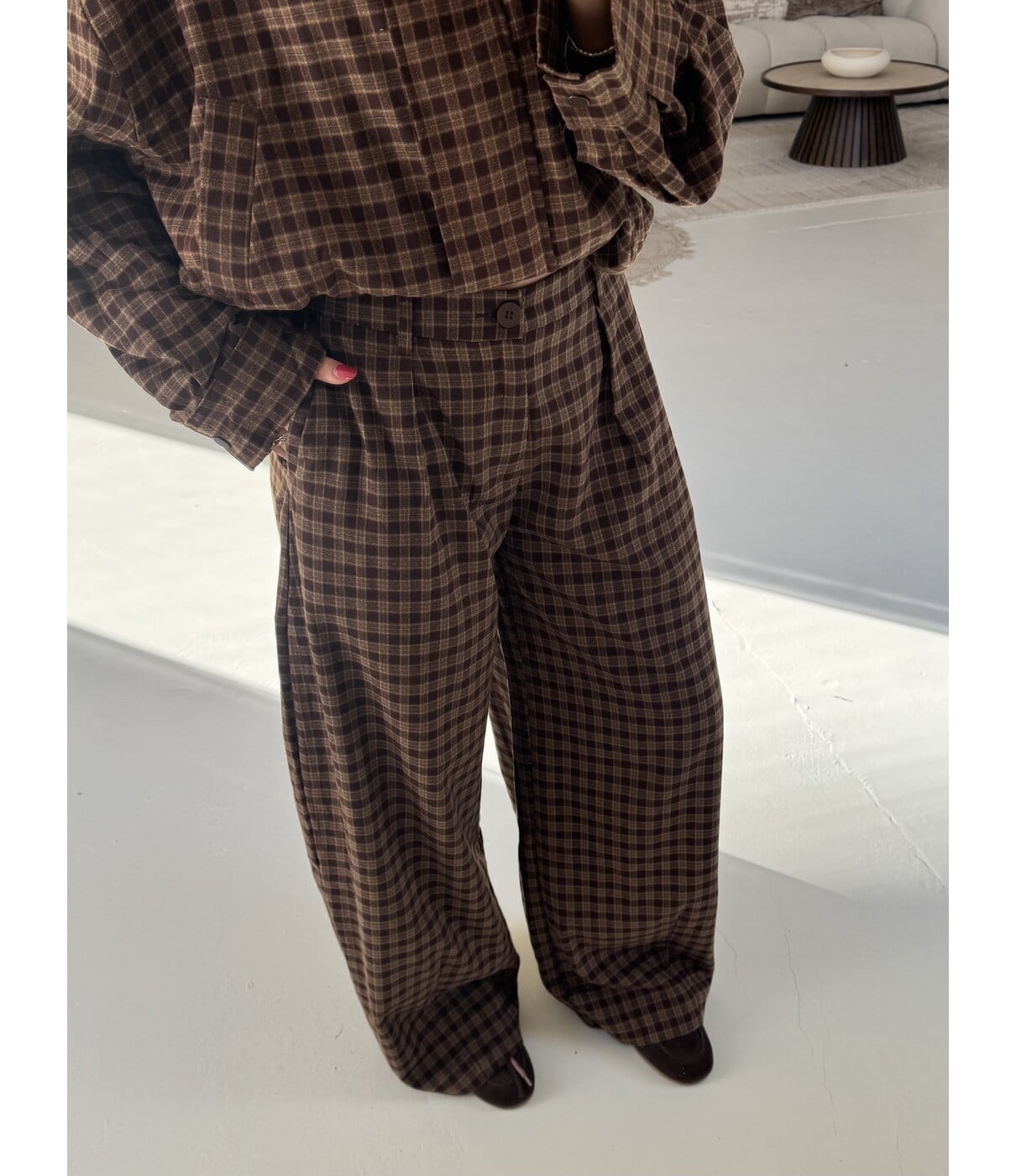 Broek geruit bruin | Alina