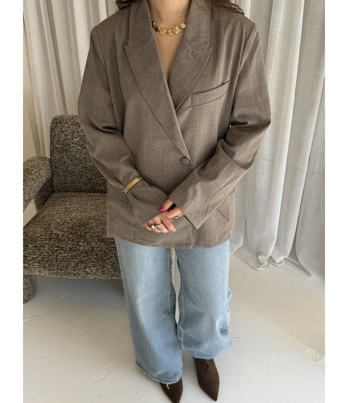 Blazer geruit taupe | Saskia