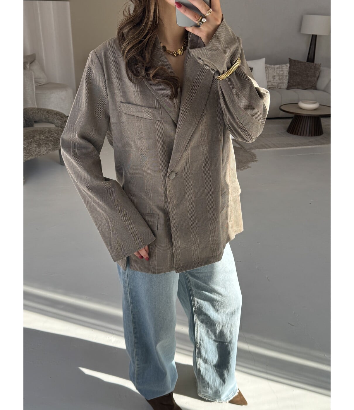 Blazer geruit taupe | Saskia