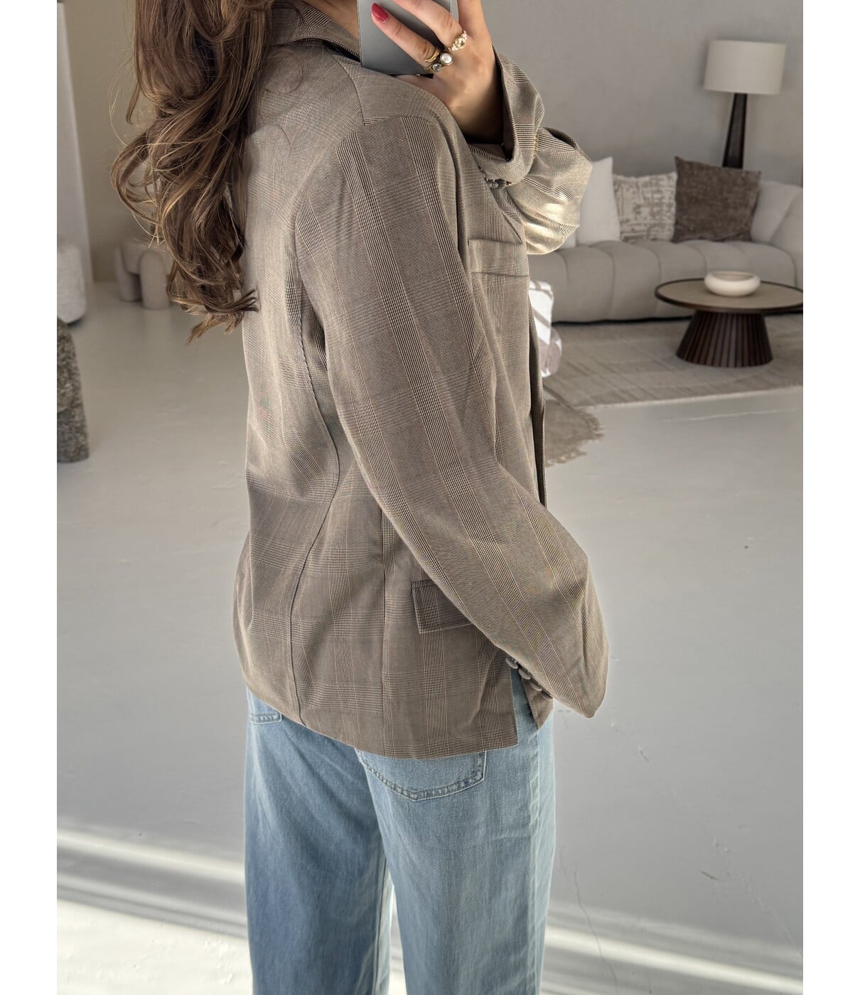 Blazer geruit taupe | Saskia