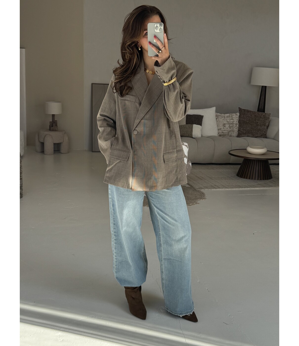 Blazer geruit taupe | Saskia