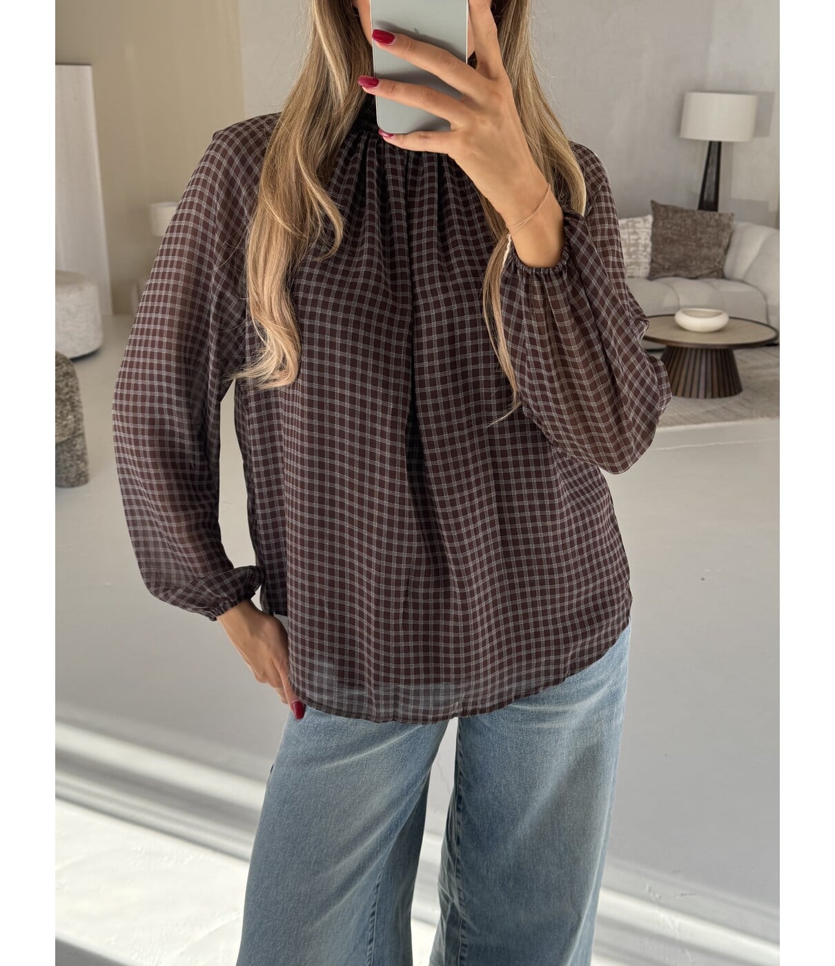 Blouse geruit bruin/blauw | Nerina