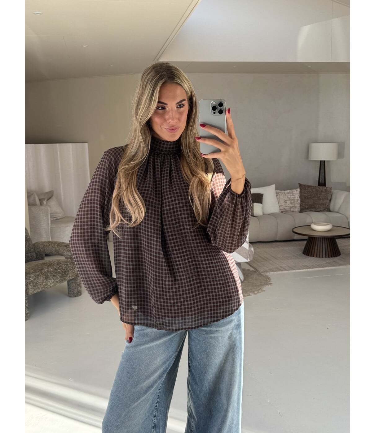 Blouse geruit bruin/blauw | Nerina