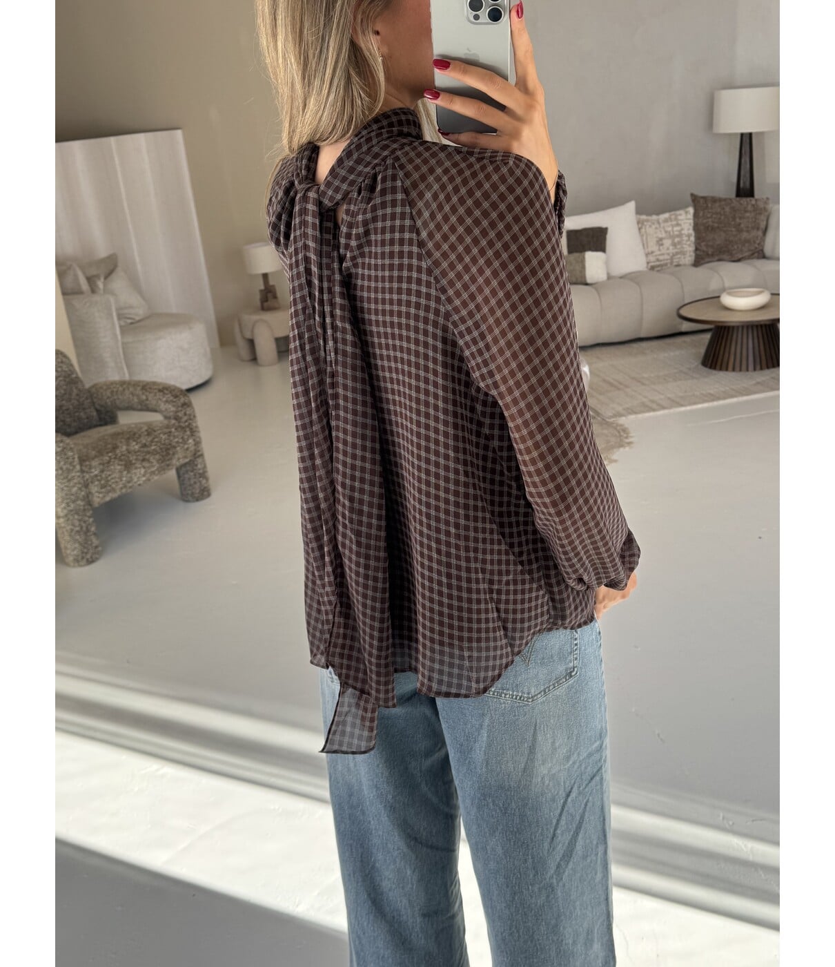 Blouse geruit bruin/blauw | Nerina
