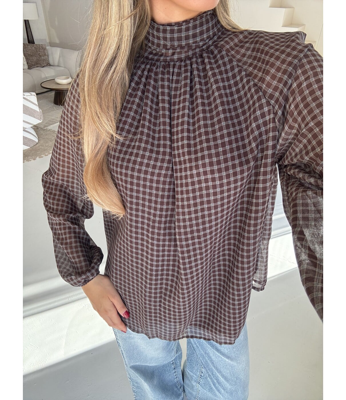 Blouse geruit bruin/blauw | Nerina