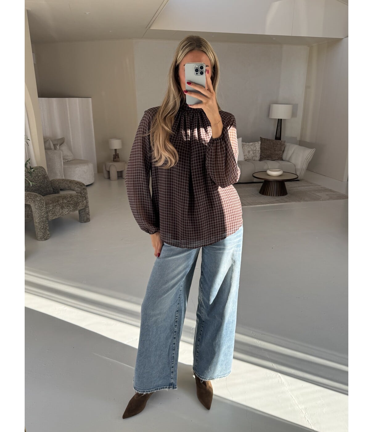 Blouse geruit bruin/blauw | Nerina