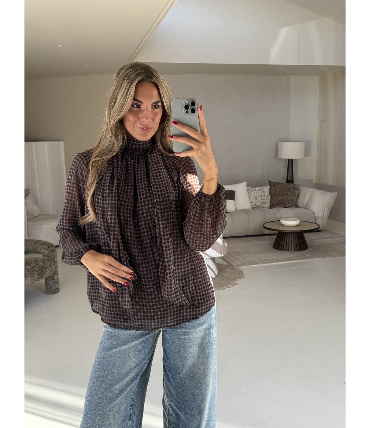 Blouse geruit bruin/blauw | Nerina