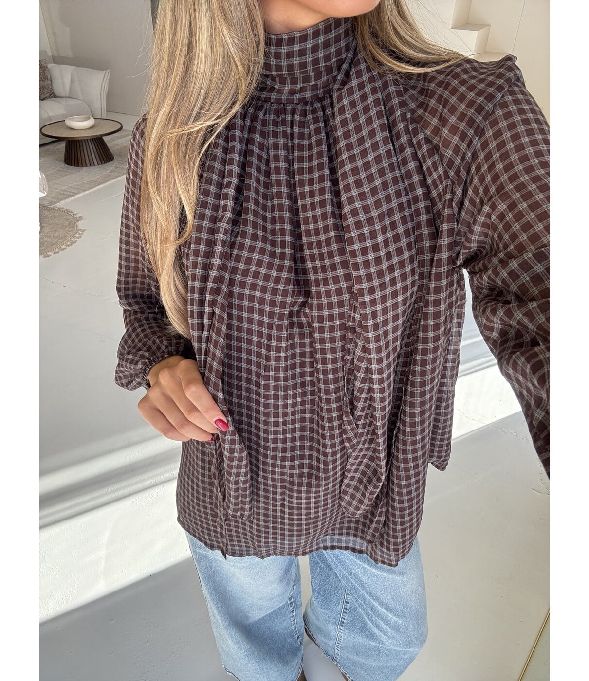 Blouse geruit bruin/blauw | Nerina