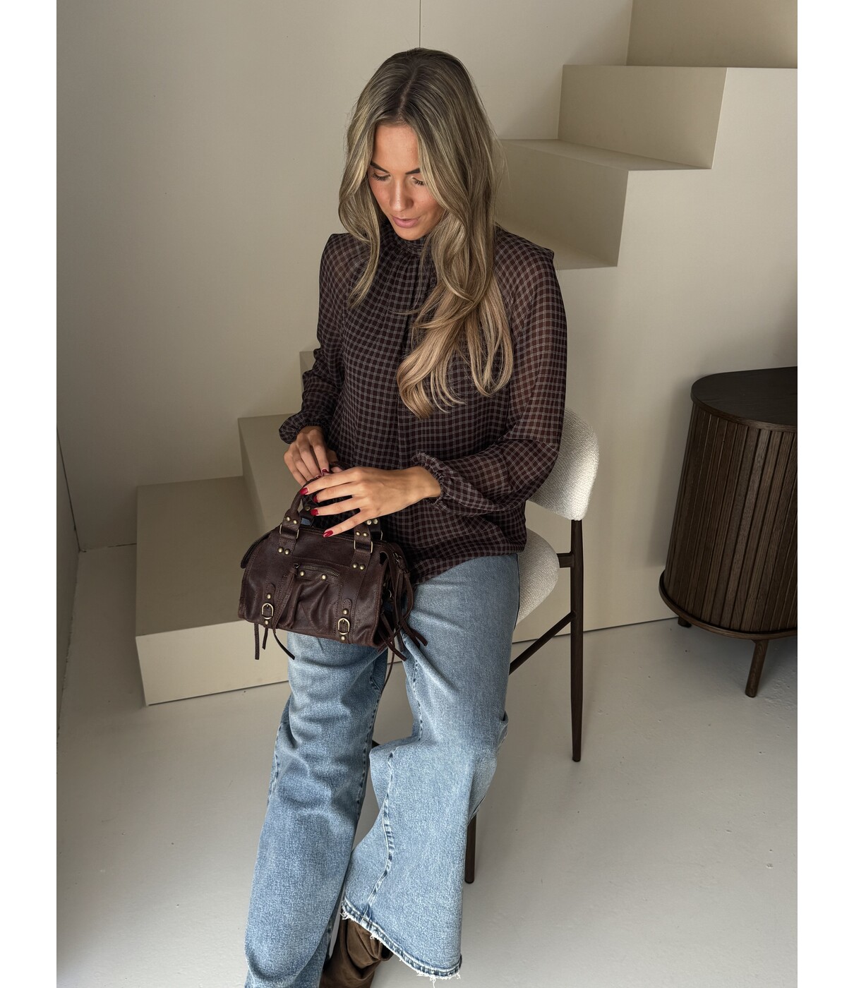 Blouse geruit bruin/blauw | Nerina