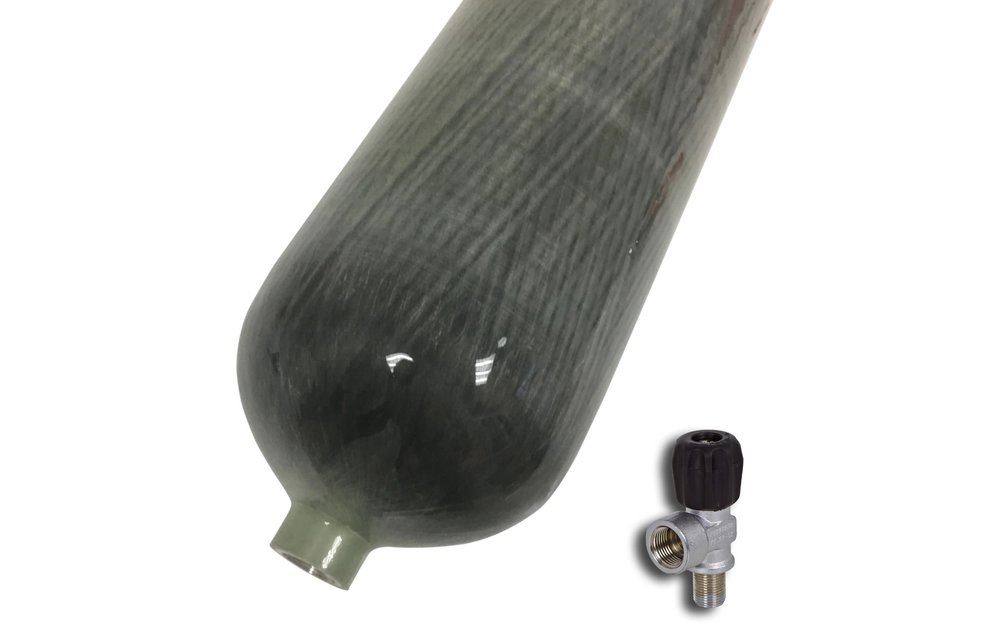 Schietsportfles 9 liter 300 bar carbon met kraan zonder manometer