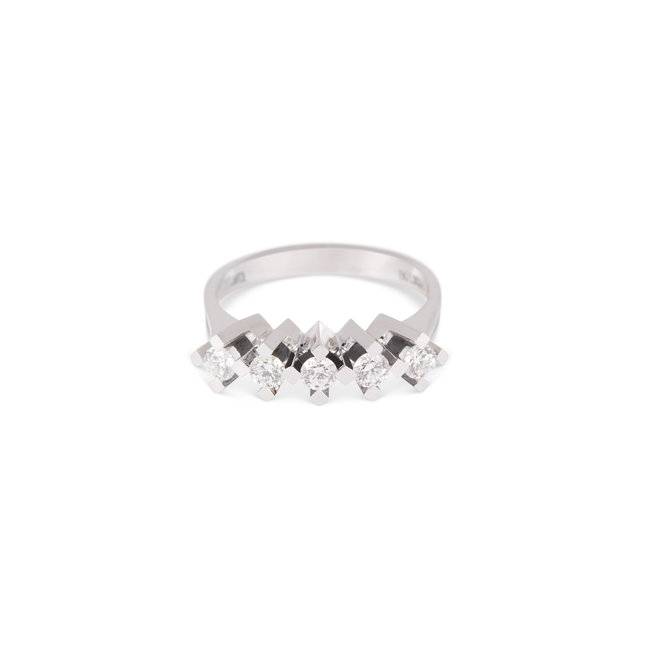 Witgouden Ring met Vijf Natuurlijke Diamanten