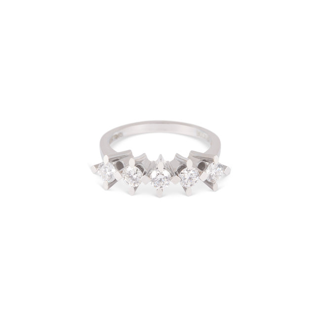Witgouden Ring met Vijf Natuurlijke Diamanten op een Rij