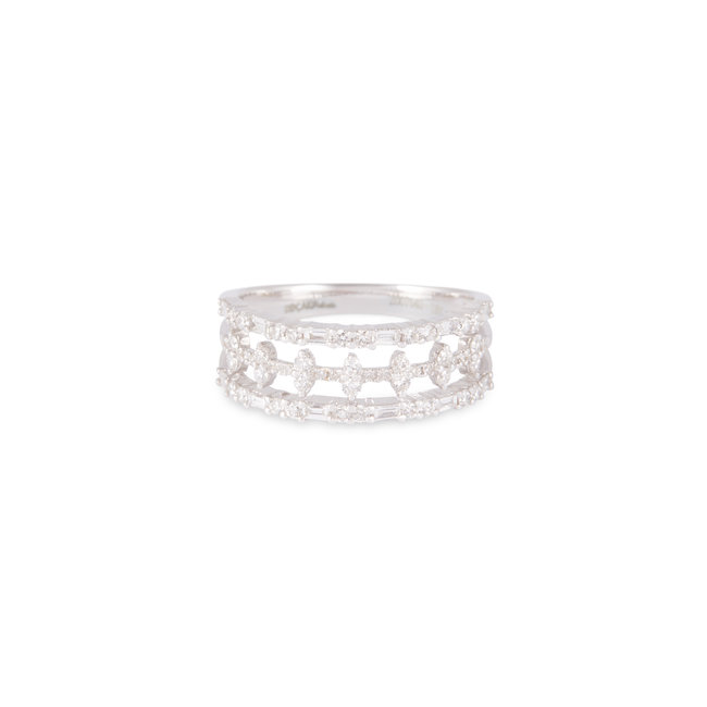 Witgouden Ring met Natuurlijke Diamanten en Baguette Details