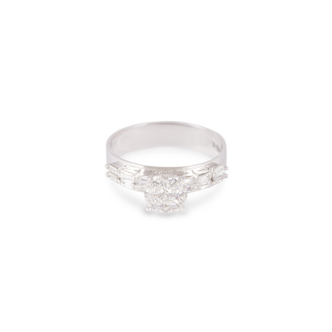 14k witgouden clusterring, 0,60 ct diamant