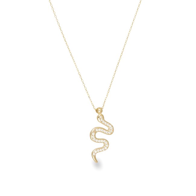 Gouden collier met slang hanger en zirkonia