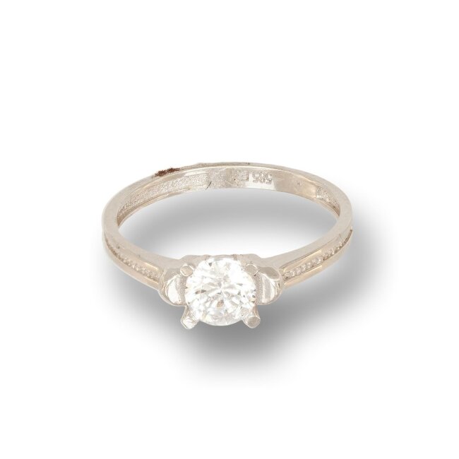 Elegante 14 Karaat Witgouden Solitaire Ring met Zirkonia