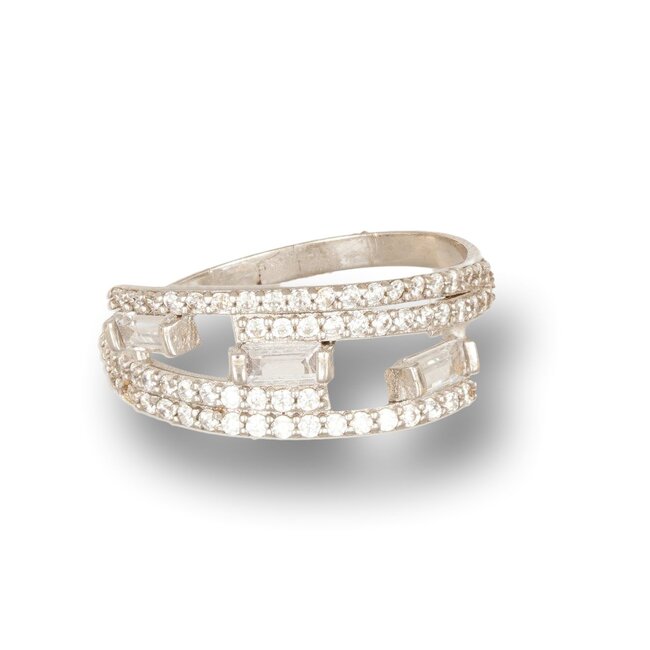Elegante Dubbele Ring met Baguette en Pavé Zirkonia
