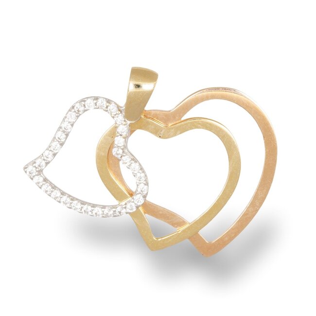 Gouden open hart hanger met witte zirkonia