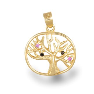 Levensboom hanger met roze en zwarte stenen