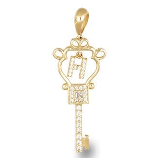 Gouden Sleutel Hanger met Letter en Zirkonia