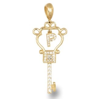 Gouden Sleutel Hanger Letter P met Zirkonia