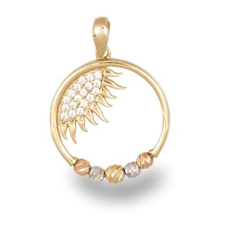 Gouden Veer Hanger met Zirkonia en Kleurballetjes