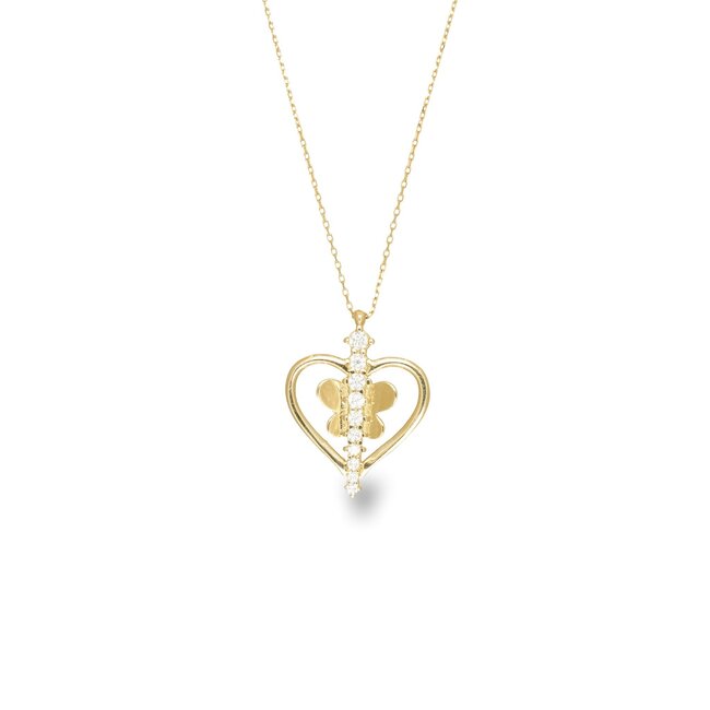 Gouden collier open hart met vlinderdetail
