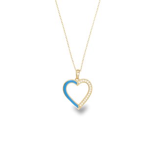 Gouden Hart Collier met Blauwe Emaille en Zirkonia