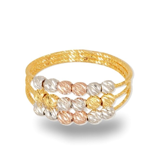 Goldmine Elegante driekleurige gouden ring met dorika balletjes
