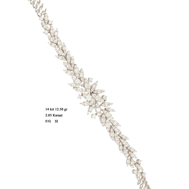 Witgouden diamanten armband met bladmotief