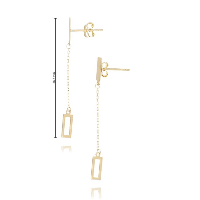 Goldmine Lange oorhangers met fijne ketting en strak rechthoekig detail
