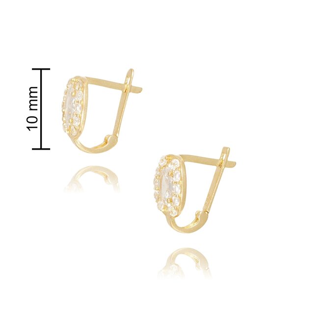 Gouden Oorbellen met Ovale Zirkonia en Halo Design